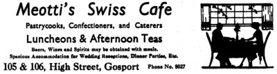 Meotti's Swiss Cafe 1930's advert